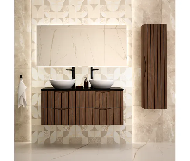 Mueble bajo lavabo 120cm encimera Siena madera y negro con Estante para Toallas