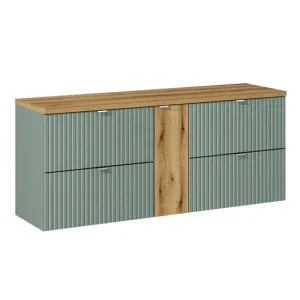 Mueble bajo lavabo 140cm 4 cajones encimera Jade Verde y Madera para Organización
