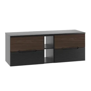 Mueble bajo lavabo 140cm compartimiento encimera Sylla Negro y madera
