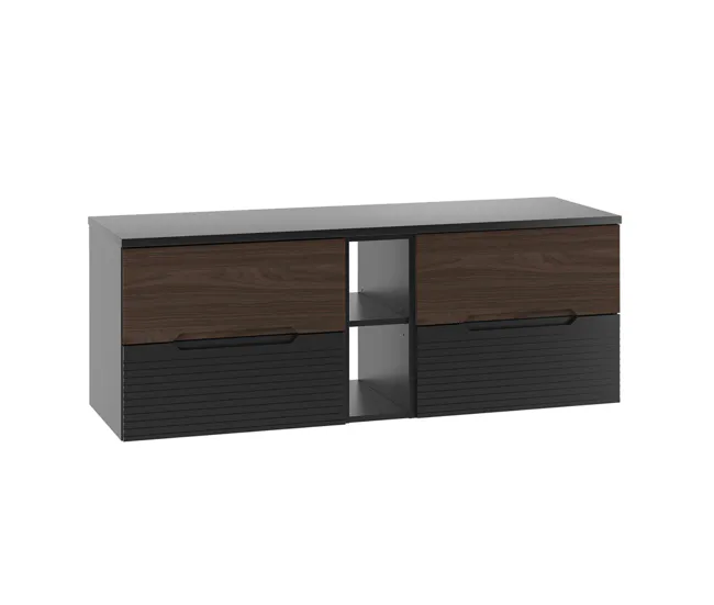 Mueble bajo lavabo 140cm compartimiento encimera Sylla Negro y madera