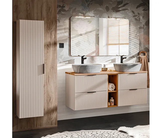 Mueble bajo lavabo 140cm 2 compartimientos Adriel Cachemira y Madera