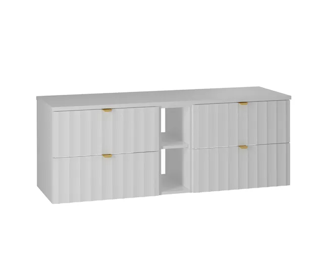 Mueble bajo lavabo 140cm 2 compartimientos encimera Lexa Blanco en Blanco Brillante