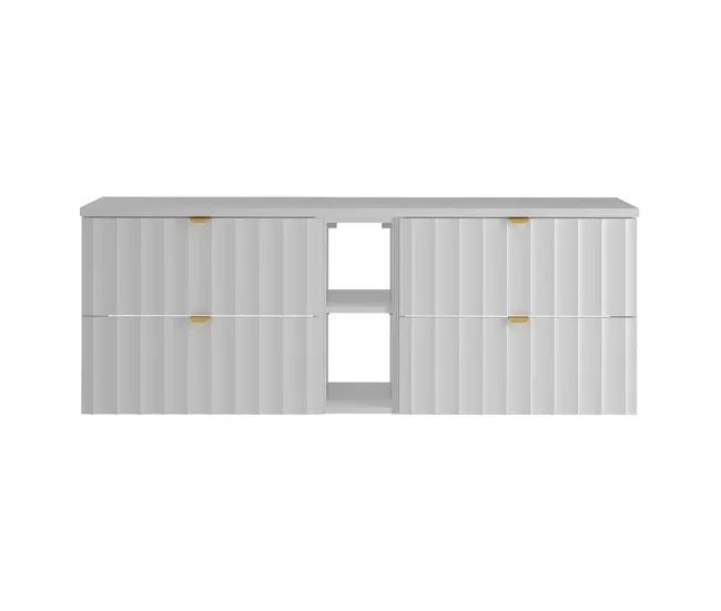 Mueble bajo lavabo 140cm 2 compartimientos encimera Lexa Blanco en Blanco Brillante