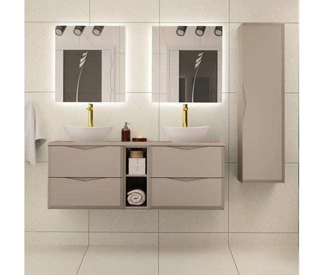 Mueble bajo lavabo 140cm 2 compartimientos encimera Ellie Cachemira con Ganchos para Toallas