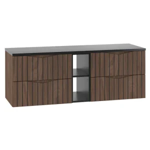 Mueble bajo lavabo 140cm 2 compartimientos encimera Siena madera y negro en Blanco Brillante