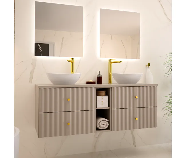 Mueble bajo lavabo 140cm 2 compartimientos encimera Izae Cachemira con Estante para Toallas