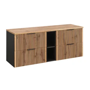 Mueble bajo lavabo 140cm 2 nichos Gaia Madera y Negro