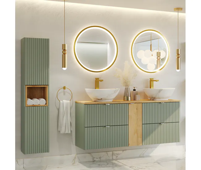Mueble bajo lavabo 50cm 2 cajones encimera Jade Verde y Madera