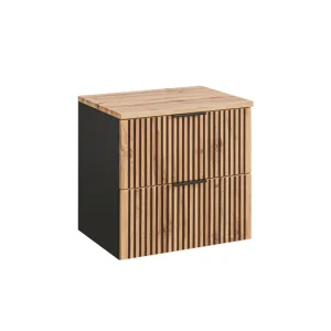 Mueble bajo lavabo 60cm encimera Gaia Madera y Negro Resistente la Humedad