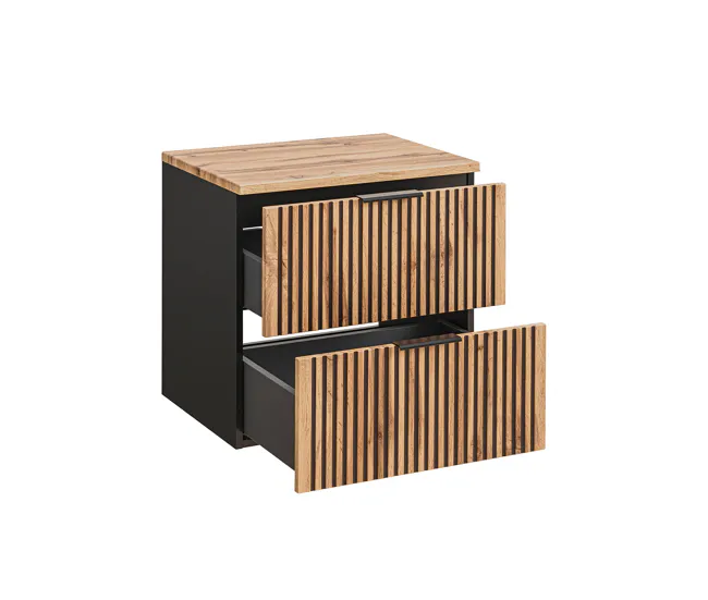 Mueble bajo lavabo 60cm encimera Gaia Madera y Negro Resistente la Humedad
