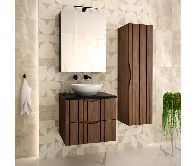 Mueble bajo lavabo 60cm encimera Siena madera y negro Resistente la Humedad
