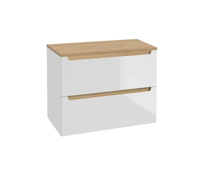 Mueble bajo lavabo 80cm 2 cajones encimera Livia Blanco y Madera
