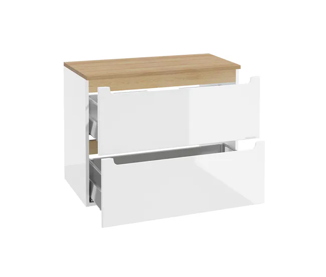 Mueble bajo lavabo 80cm 2 cajones encimera Livia Blanco y Madera