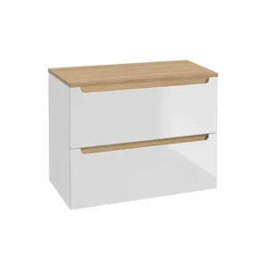 Mueble bajo lavabo 80cm 2 cajones encimera Livia Blanco y Madera