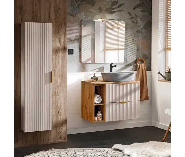 Mueble bajo lavabo 80cm 2 compartimientos Adriel Cachemira y Madera