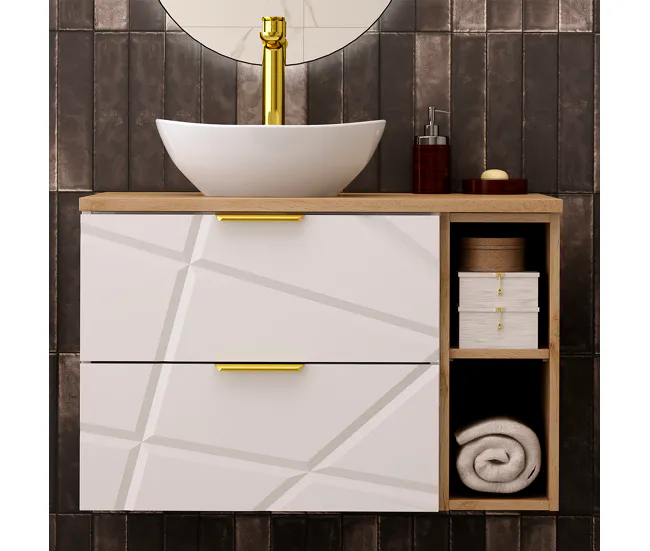 Mueble bajo lavabo 80cm 2 compartimientos encimera Aurora Blanco y Madera en Madera Tratada