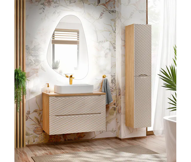 Mueble bajo lavabo 80cm encimera Elora Hueso y madera