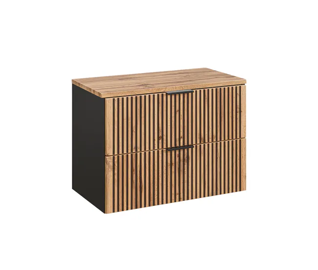 Mueble bajo lavabo 80cm encimera Gaia Madera y Negro Montaje en Pared