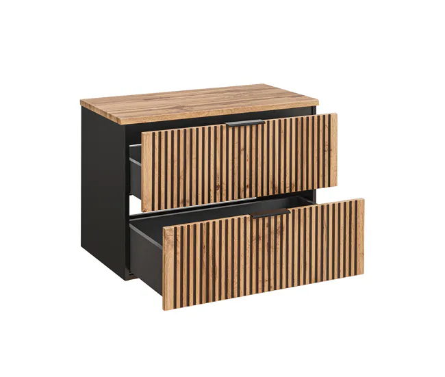 Mueble bajo lavabo 80cm encimera Gaia Madera y Negro Montaje en Pared