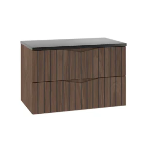 Mueble bajo lavabo 80cm encimera Siena madera y negro con Estante para Toallas