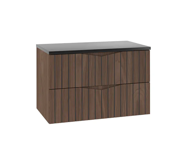 Mueble bajo lavabo 80cm encimera Siena madera y negro con Estante para Toallas