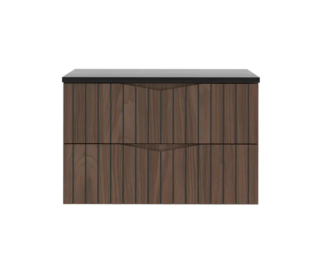 Mueble bajo lavabo 80cm encimera Siena madera y negro con Estante para Toallas