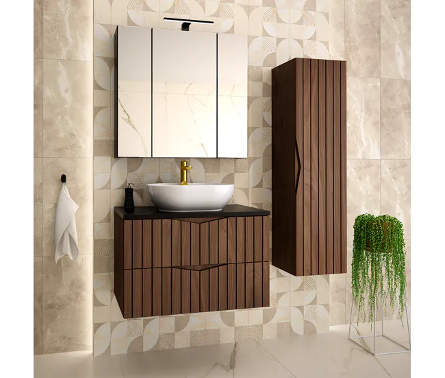Mueble bajo lavabo 80cm encimera Siena madera y negro Resistente la Humedad