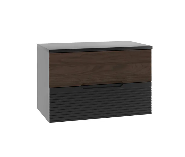 Mueble bajo lavabo 80cm encimera Sylla Negro y madera con Cajón con Cerradura