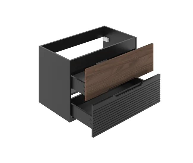 Mueble bajo lavabo 80cm encimera Sylla Negro y madera con Cajón con Cerradura