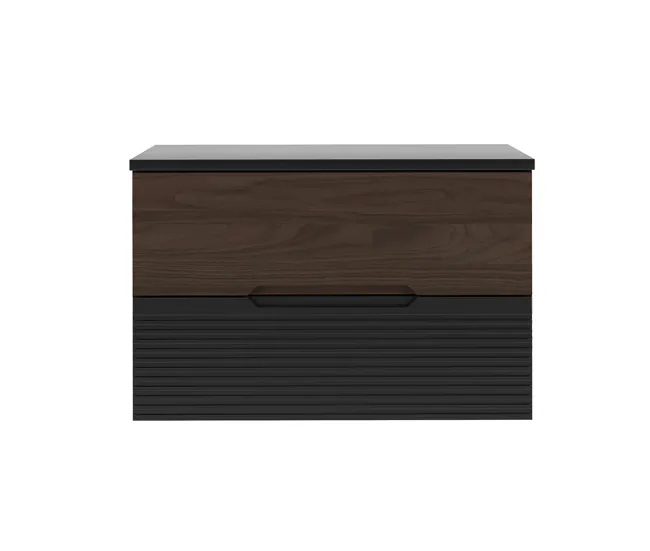 Mueble bajo lavabo 80cm encimera Sylla Negro y madera con Cajón con Cerradura