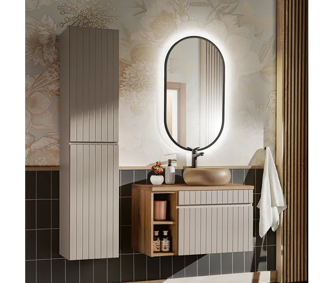 Mueble bajo lavabo 80cm 2 nichos Zelie Blanco y Madera