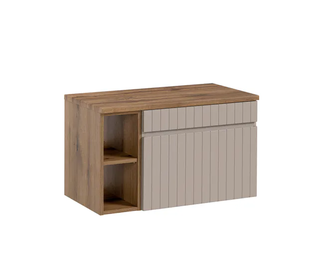 Mueble bajo lavabo 80cm 2 nichos Zelie Blanco y Madera