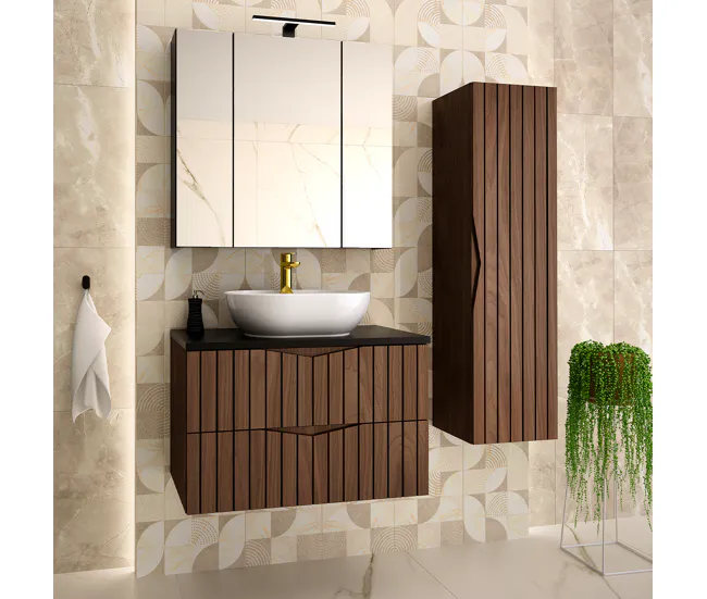 Mueble bajo lavabo 80cm Siena madera y negro con Ganchos para Toallas