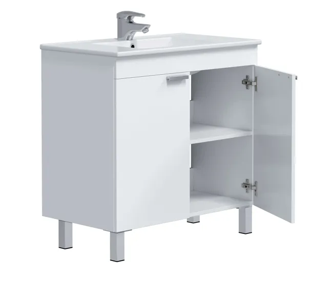 Mueble de Baño Atenea Estilo Contemporáneo en Color Blanco con 2 Puertas y Patas 80x80x45 cm (Lavabo Voluntario