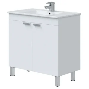 Mueble de Baño Atenea Estilo Contemporáneo en Color Blanco con 2 Puertas y Patas 80x80x45 cm (Lavabo Facultativo
