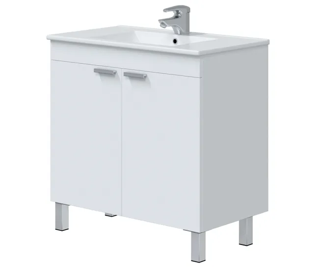 Mueble de Baño Atenea Estilo Contemporáneo en Color Blanco con 2 Puertas y Patas 80x80x45 cm (Lavabo Facultativo