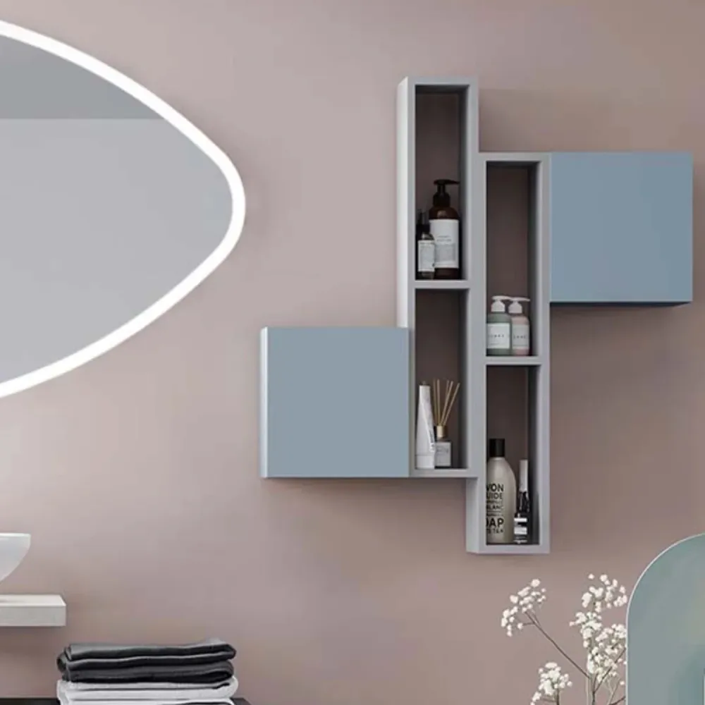 Mueble de baño colgante cubo con una puerta Azul Pastel Mate - Cubi&Co modelo Symmetry con Cajón con Cerradura