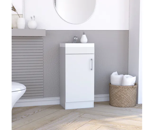 Mueble de Baño Madrid con 1 puerta y almacenamiento inferior , blanco , 83 cm X 40 cm X 33 cm con Estante para Toallas
