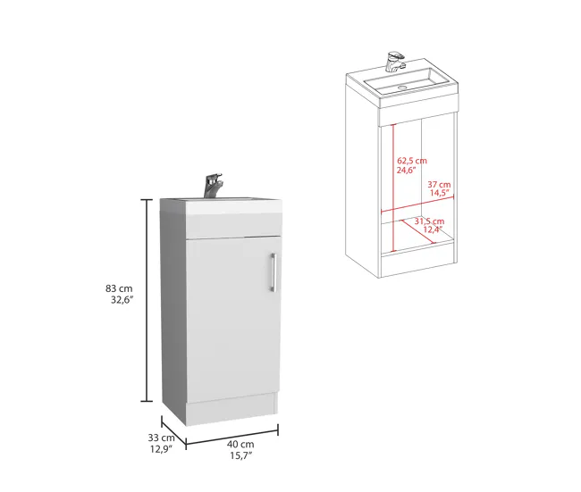 Mueble de Baño Madrid con 1 puerta y almacenamiento inferior , blanco , 83 cm X 40 cm X 33 cm con Estante para Toallas