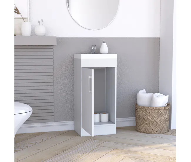 Mueble de Baño Madrid con 1 puerta y almacenamiento inferior , blanco , 83 cm X 40 cm X 33 cm con Estante para Toallas