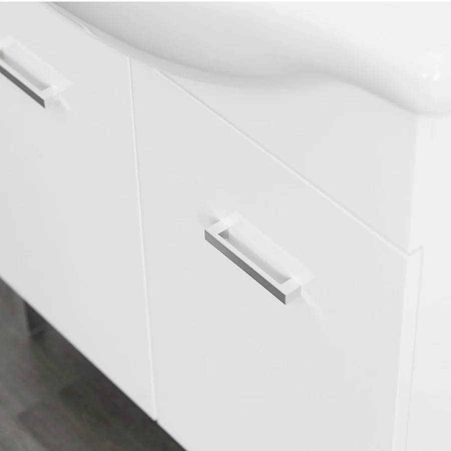 Mueble de baño móvil suelo con dos puertas con lavabo, espejo y armario modelo Jour en acabado blanco resplandeciente nobi...