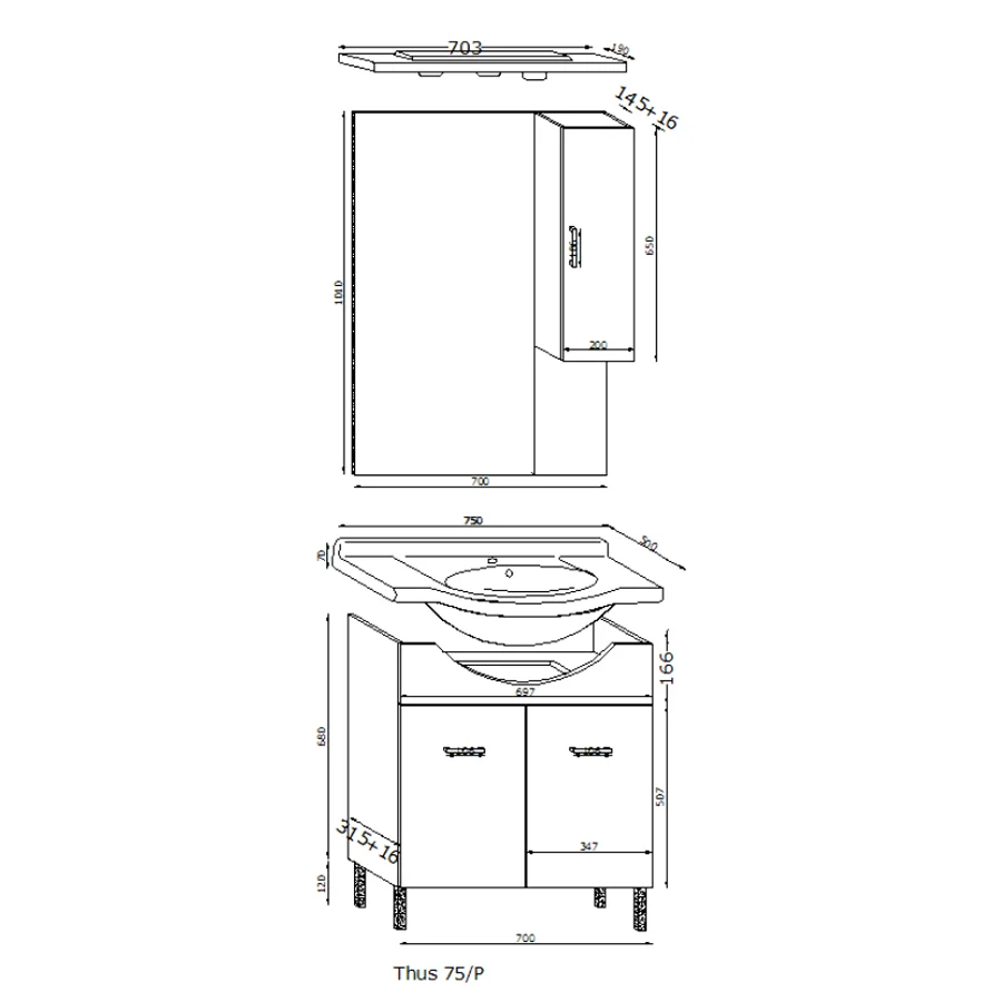 Mueble de baño móvil suelo con dos puertas con lavabo, espejo y armario modelo Jour en acabado blanco resplandeciente nobi...