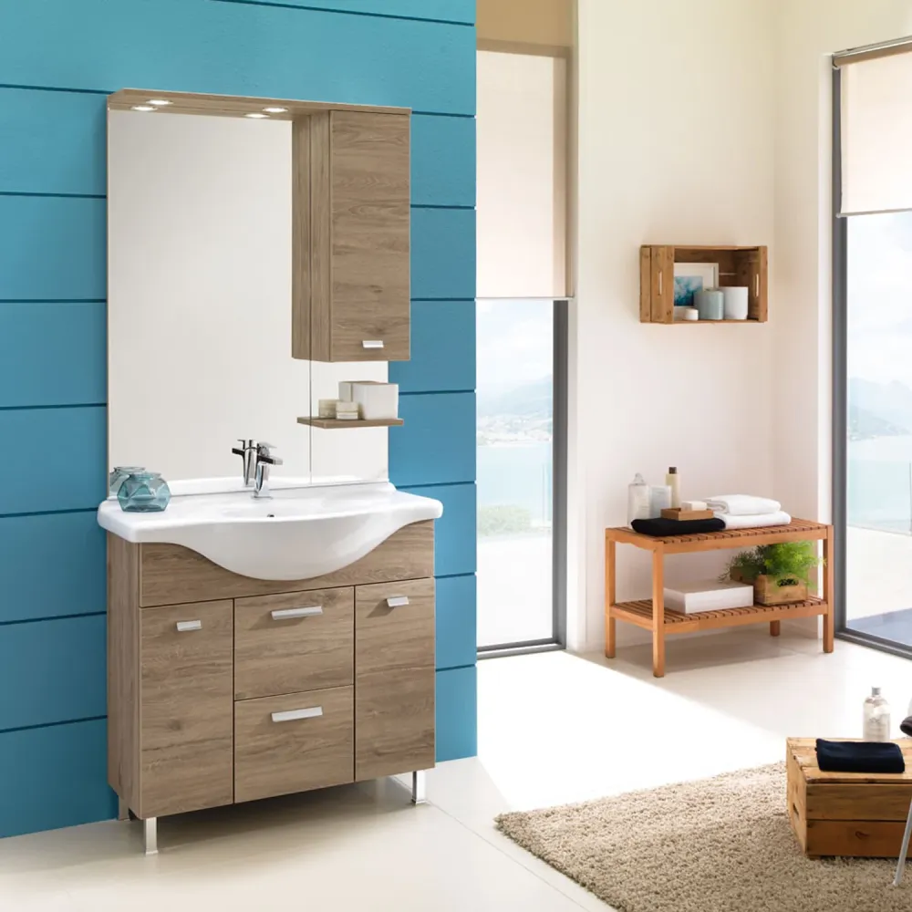 Mueble de baño móvil suelo modelo Rimini08 cm 85x195x48 roble nabucco