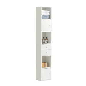Mueble Columna de Baño Armario de Almacenamiento Armario Independiente con 2 Puertas y 2 Cajones Blanco 33x24x188cm STR10-...