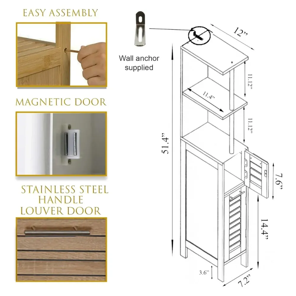 Mueble Columna para Baño 'Stockholm' 2 Puertas + Estante Interior | Mueble de Baño para Almacenaje, Único Espacios Pequeño...