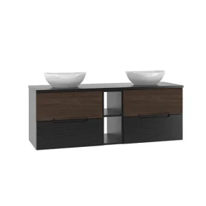 Mueble doble lavabo 140cm compartimiento Sylla Negro y madera