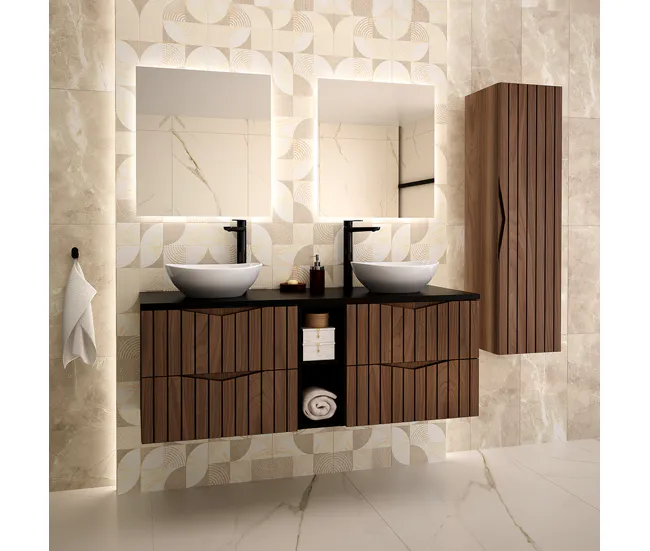 Mueble doble lavabo 140cm 2 compartimientos Siena madera y negro