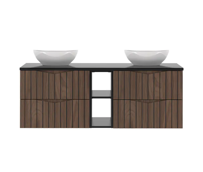 Mueble doble lavabo 140cm 2 compartimientos Siena madera y negro