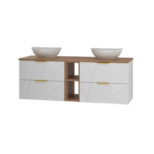 Mueble lavabo individual 140cm 2 compartimientos Aurora Blanco y Madera