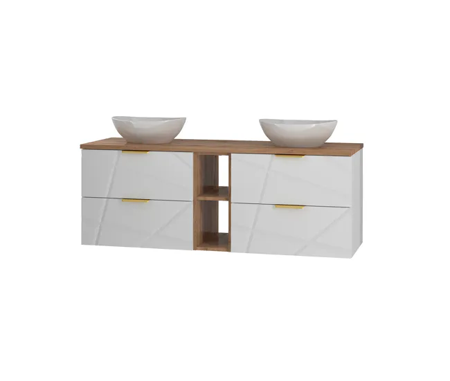 Mueble lavabo individual 140cm 2 compartimientos Aurora Blanco y Madera